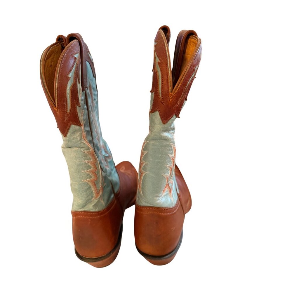 Tony Lama Womens Boots Size 8 B Brown Turquoise Cowgirl Embroidered USA Vintage - Picture 3 of 16